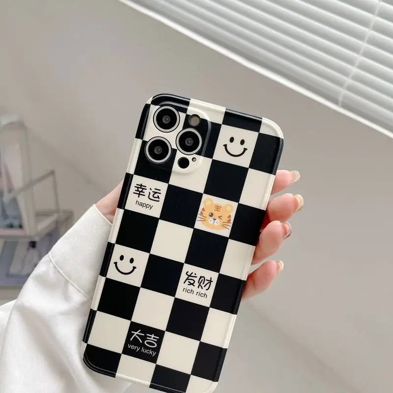 Tiger Smiley Checker Phone Case - iPhone 7 Plus / 8 Plus / X / XR / XS / XS Max / 11 / 11 Pro / 11 Pro Max / 12 / 12 Pro / 12 Pro Max / 13 / 13 Pro / 13 Pro Max-12
