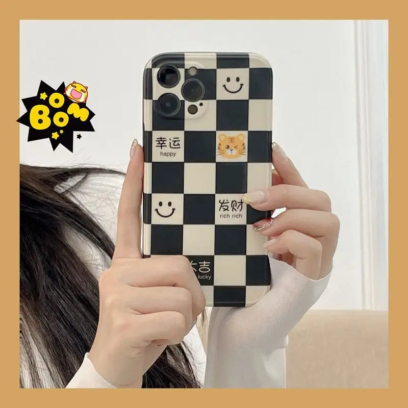Tiger Smiley Checker Phone Case - iPhone 7 Plus / 8 Plus / X / XR / XS / XS Max / 11 / 11 Pro / 11 Pro Max / 12 / 12 Pro / 12 Pro Max / 13 / 13 Pro / 13 Pro Max-4