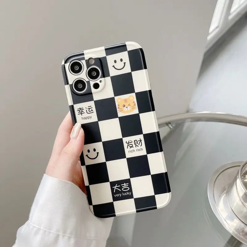 Tiger Smiley Checker Phone Case - iPhone 7 Plus / 8 Plus / X / XR / XS / XS Max / 11 / 11 Pro / 11 Pro Max / 12 / 12 Pro / 12 Pro Max / 13 / 13 Pro / 13 Pro Max-2