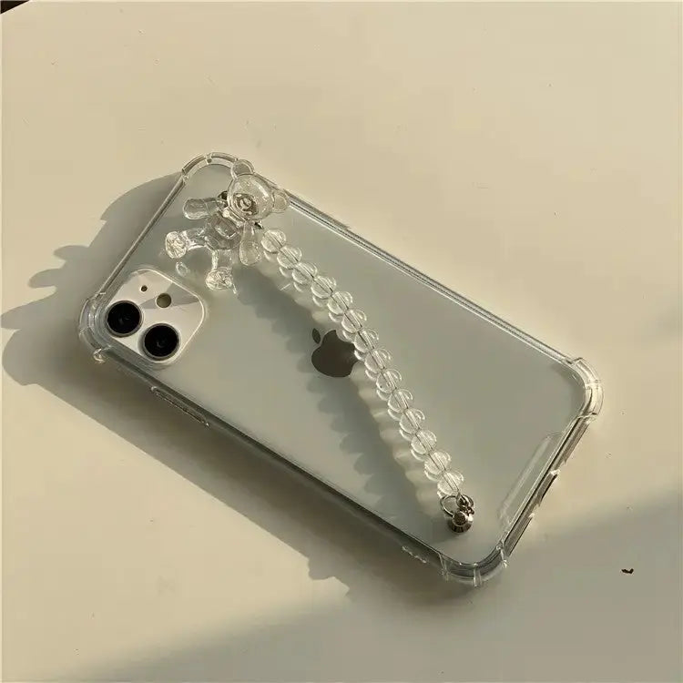 Transparent Bear Pearls Chain iPhone Case BP114 - iphone 