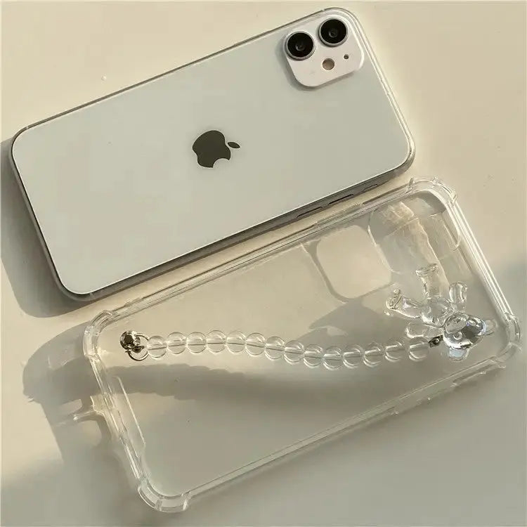 Transparent Bear Pearls Chain iPhone Case BP114 - iphone 