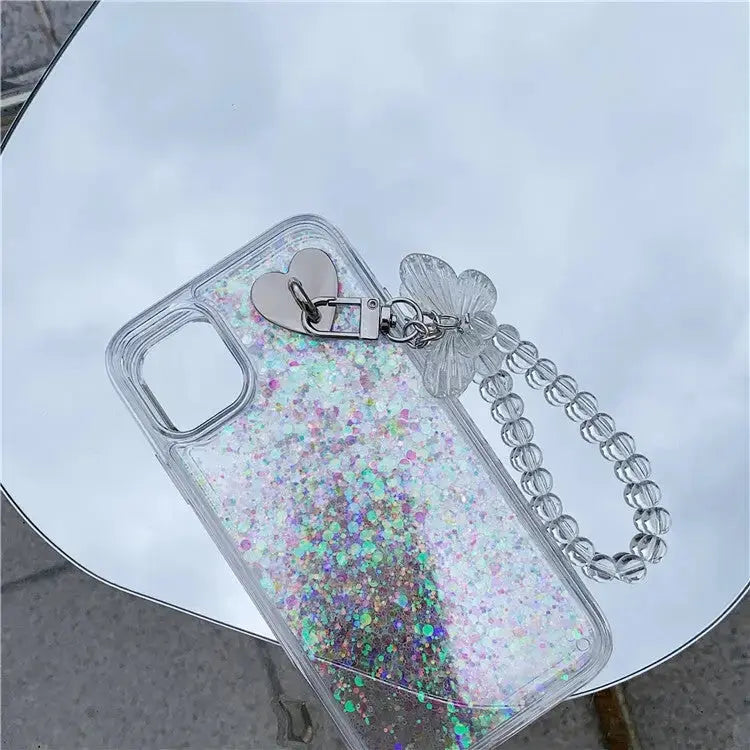 Transparent Butterfly Pearl Chain Shiny iPhone Case W035 - 