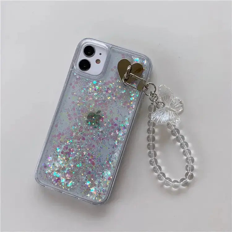 Transparent Butterfly Pearl Chain Shiny iPhone Case W035 - 
