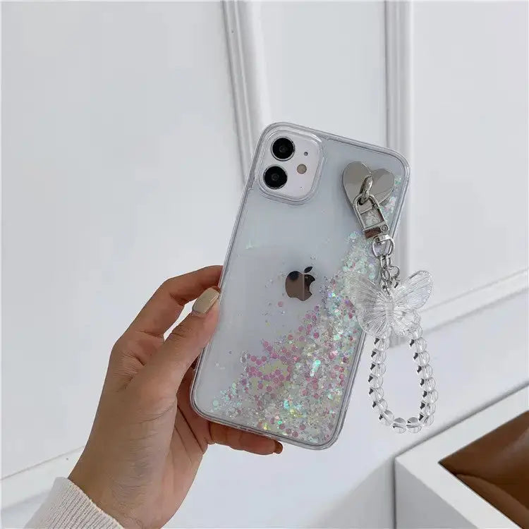 Transparent Butterfly Pearl Chain Shiny iPhone Case W035 - 