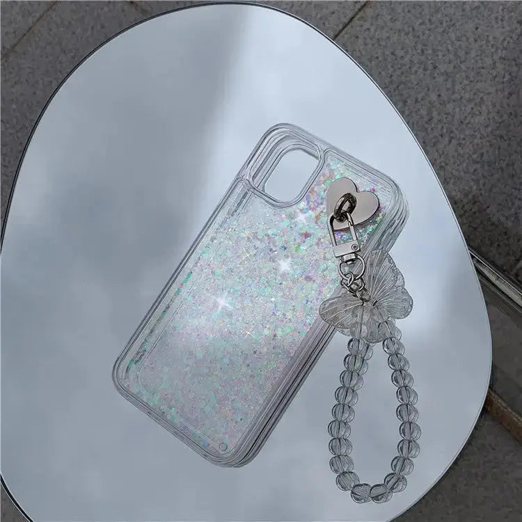 Transparent Butterfly Pearl Chain Shiny iPhone Case W035 - 