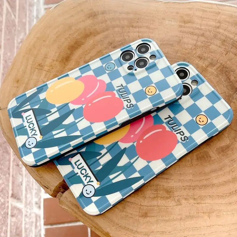Tulip Checker Phone Case - iPhone 13 Pro Max / 13 Pro / 13 / 13 mini / 12 Pro Max / 12 Pro / 12 / 12 mini / 11 Pro Max / 11 Pro / 11 / SE / XS Max / XS / XR / X / SE 2 / 8 / 8 Plus / 7 / 7 Plus-10