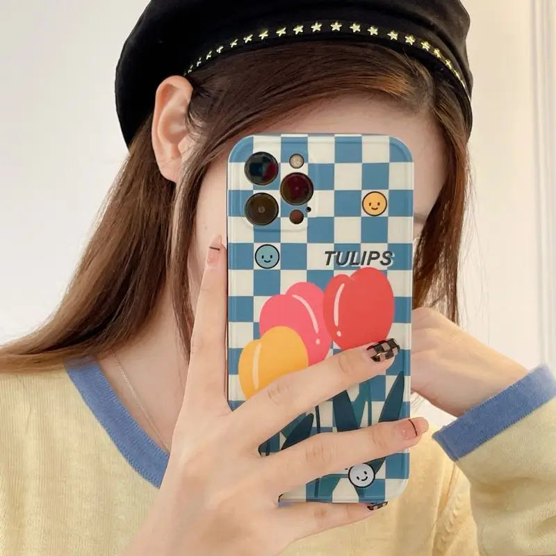Tulip Checker Phone Case - iPhone 13 Pro Max / 13 Pro / 13 / 13 mini / 12 Pro Max / 12 Pro / 12 / 12 mini / 11 Pro Max / 11 Pro / 11 / SE / XS Max / XS / XR / X / SE 2 / 8 / 8 Plus / 7 / 7 Plus-4