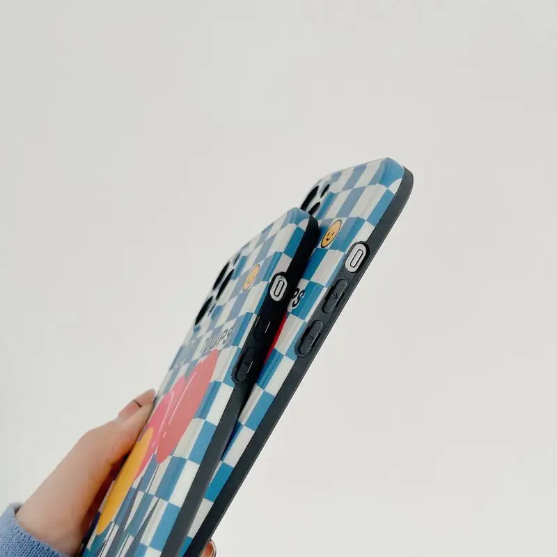 Tulip Checker Phone Case - iPhone 13 Pro Max / 13 Pro / 13 / 13 mini / 12 Pro Max / 12 Pro / 12 / 12 mini / 11 Pro Max / 11 Pro / 11 / SE / XS Max / XS / XR / X / SE 2 / 8 / 8 Plus / 7 / 7 Plus-3