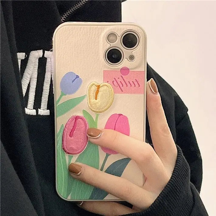 Tulip Embroidered Phone Case - iPhone 13 Pro Max / 13 Pro / 
