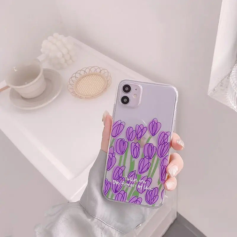 Tulip Print Phone Case - iPhone 11 Pro Max / 11 Pro / 11 / SE / XS Max / XS / XR / X / SE 2 / 8 / 8 Plus / 7 / 7 Plus-1