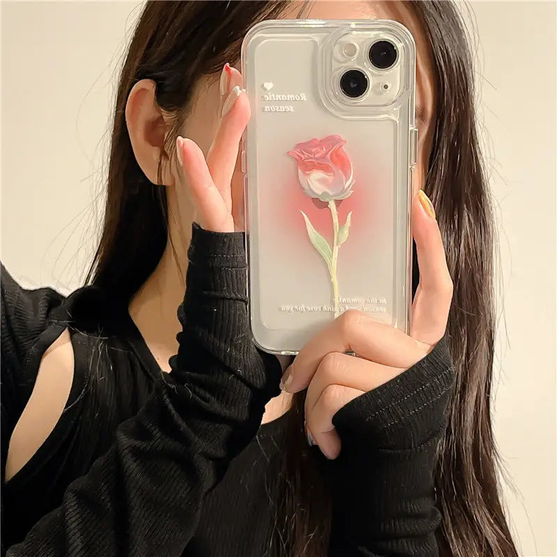 Tulip Rose Transparent Phone Case - iPhone W351 - Rose / 