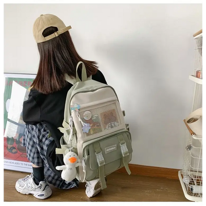 Two Tone Buckled Backpack Cg340 - Backpacks