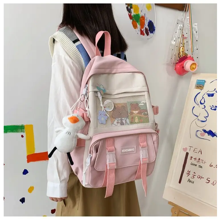 Two Tone Buckled Backpack Cg340 - Backpacks