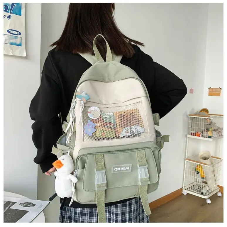 Two Tone Buckled Backpack Cg340 - Backpacks