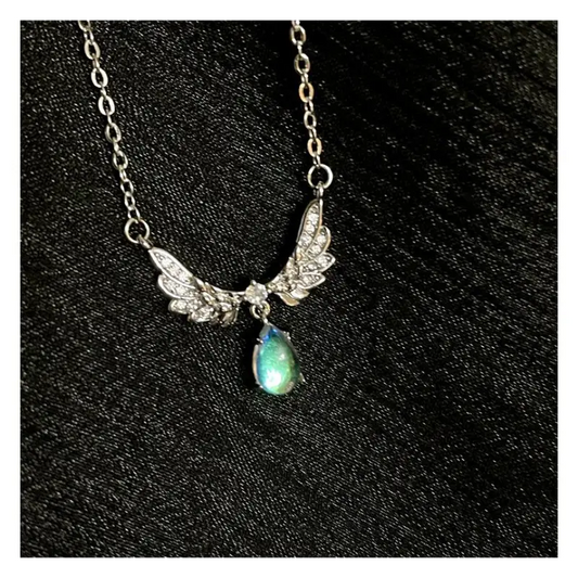 Wings Rhinestone Pendant Alloy Necklace WD176 - Silver / One