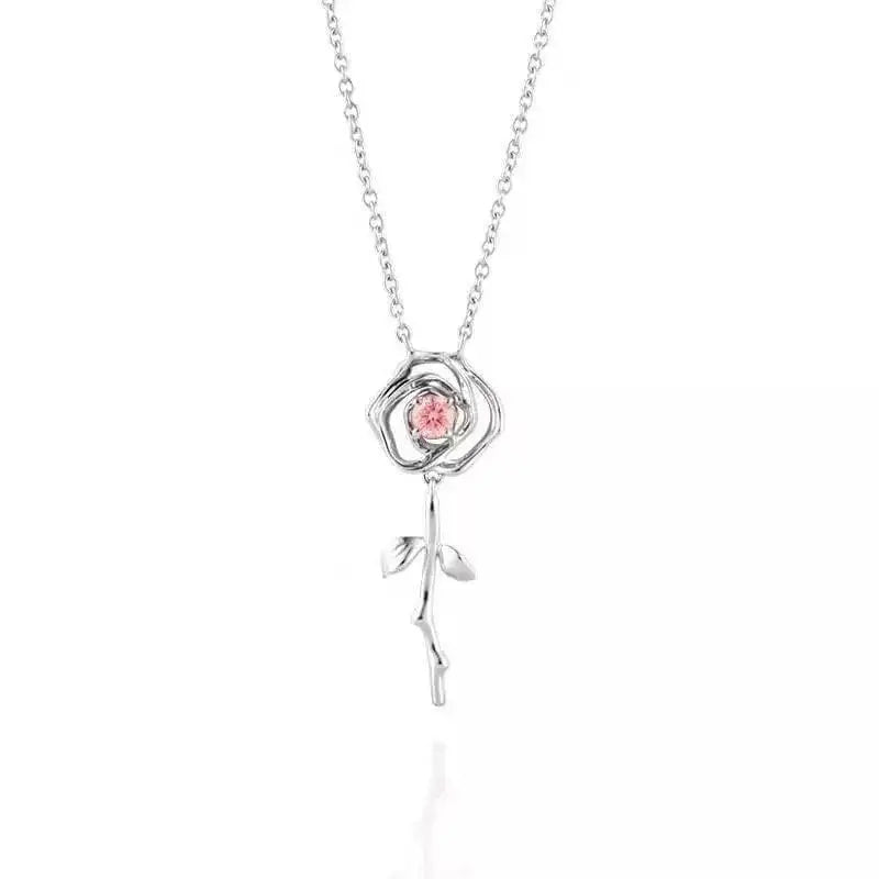 You Are My Rose Necklace LIN200 - Silver - necklace