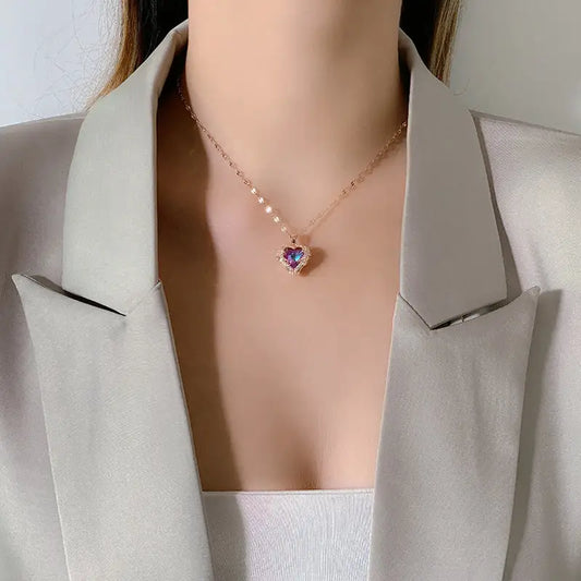 Zircon Heart Pendant Necklace W344 - Heart of the ocean 